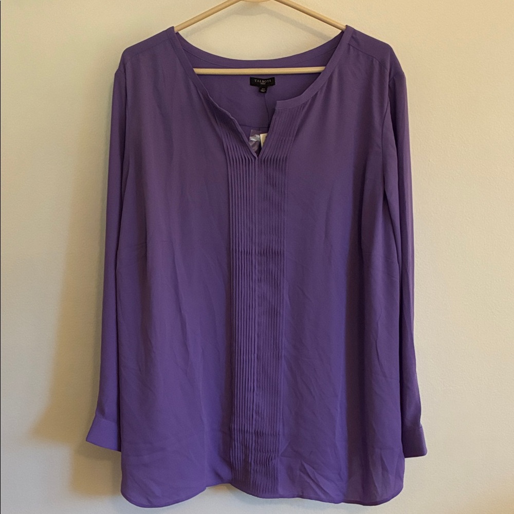 Talbots Purple Pintuck V-Neck Long-Sleeve Blouse, sz 2X, NWT!